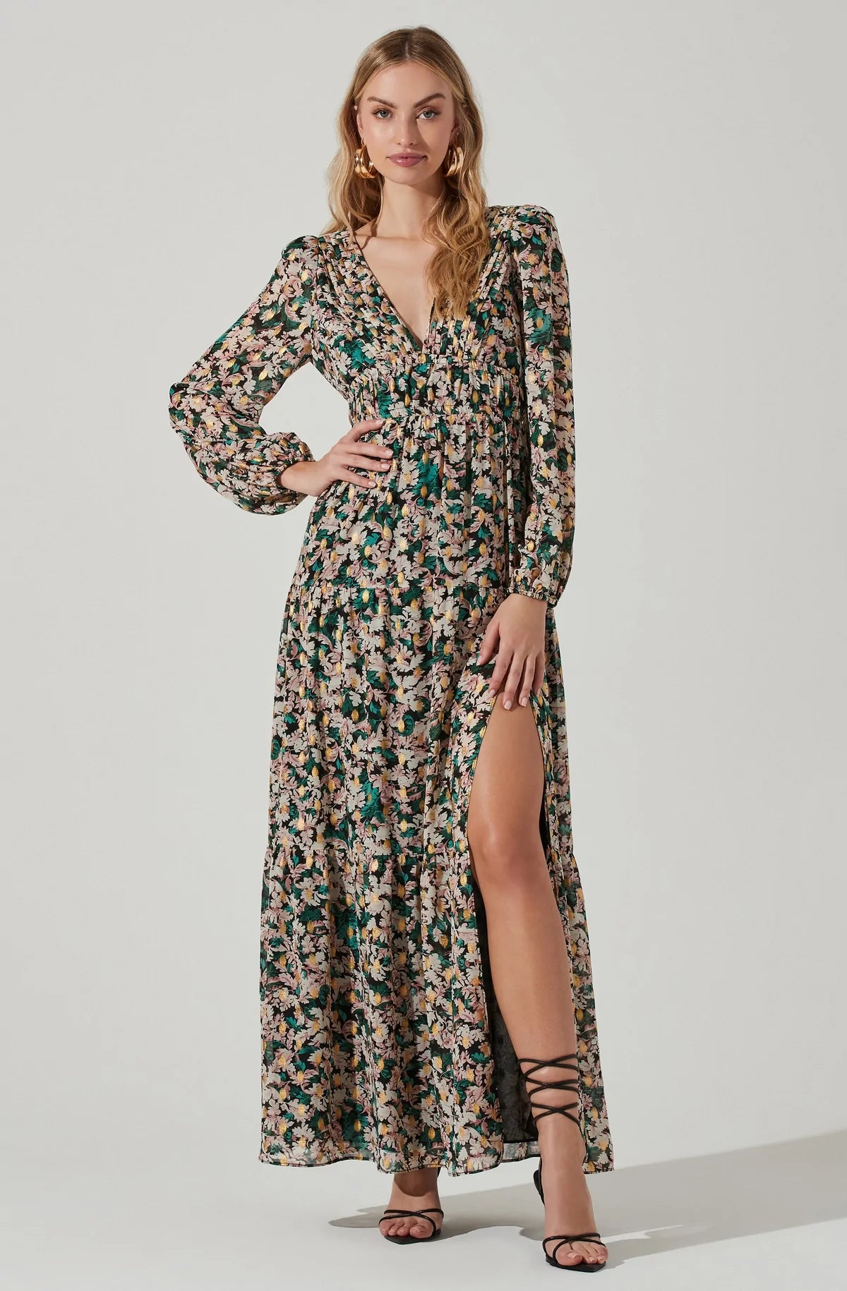 long sleeve black and gold maxi dress Modest Formal Dress 70002 Black & Gold main image 0