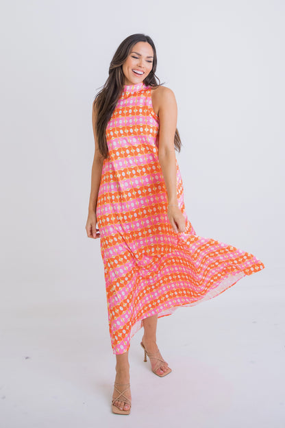 Pink Retro Floral Maxi Dress