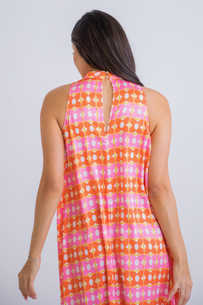 Pink Retro Floral Maxi Dress