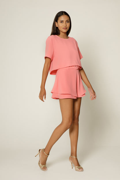 Coral Belted Double Layer Short