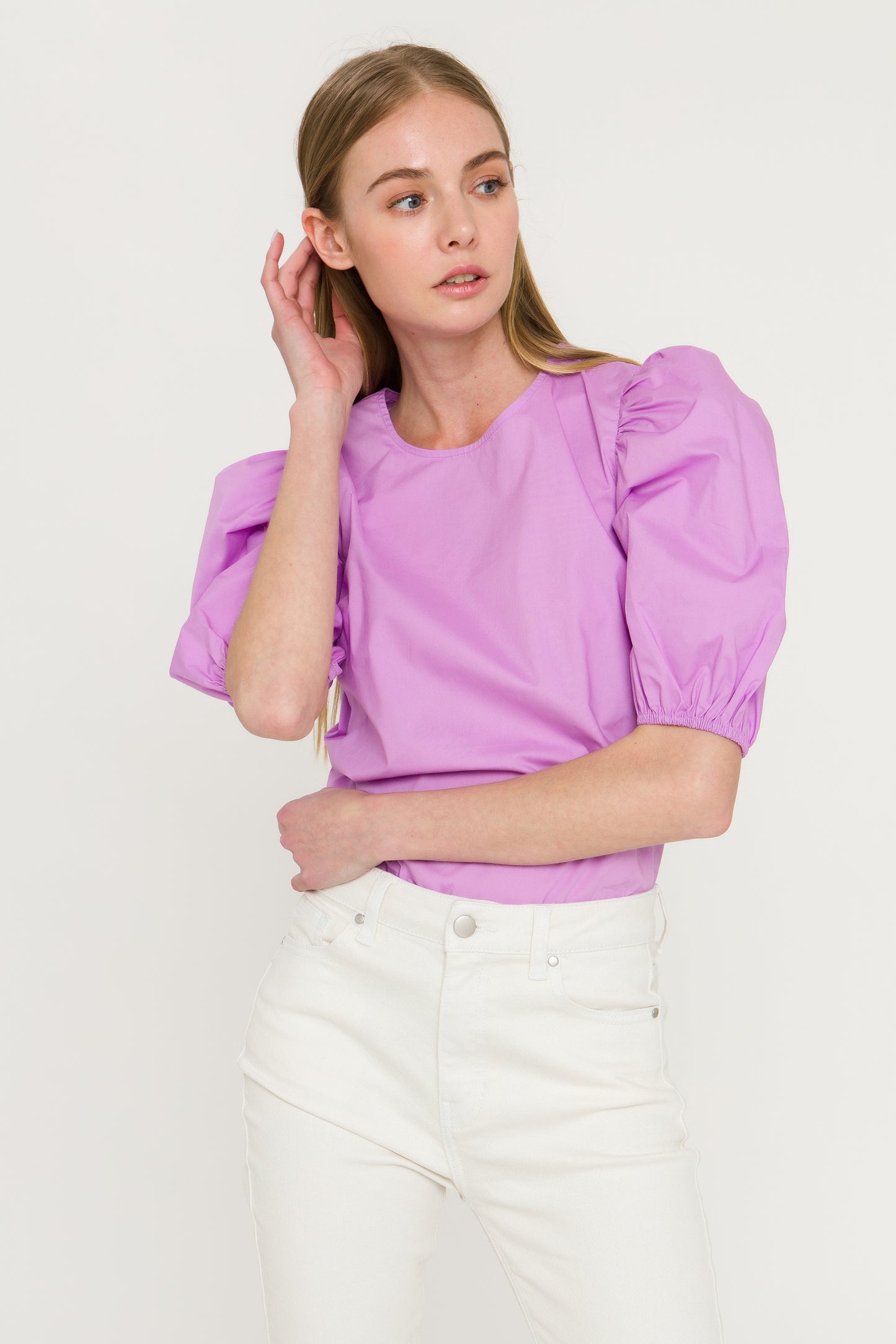 Lilac Poplin Puffed Sleeve Top