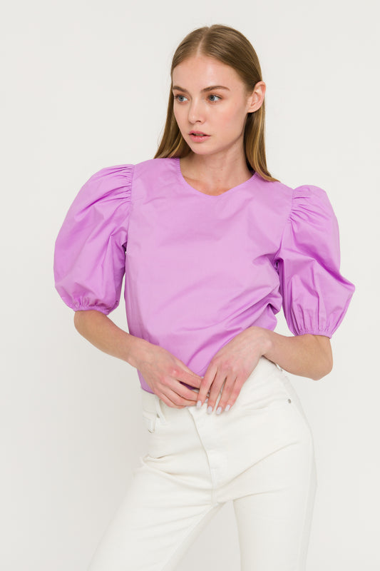 Lilac Poplin Puffed Sleeve Top