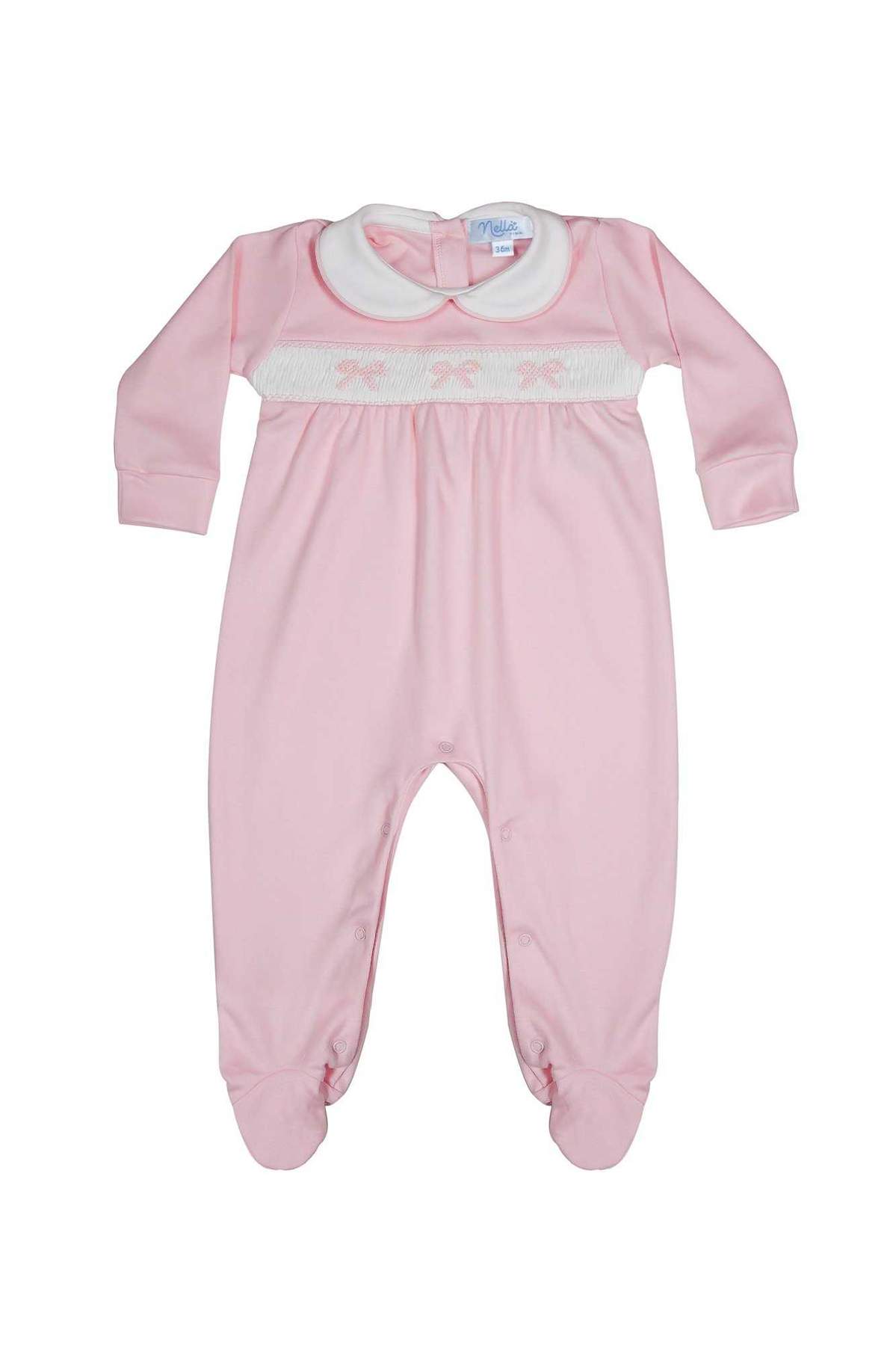 Pink Bows Smocked Baby Girl Footie