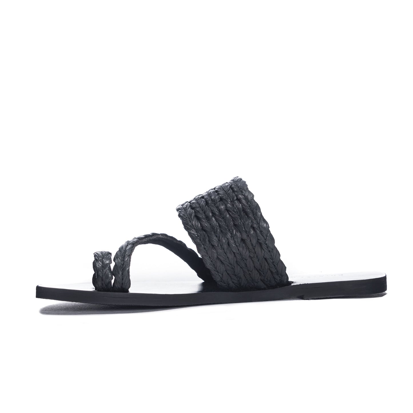 Black Straw Toe Strap Sandal