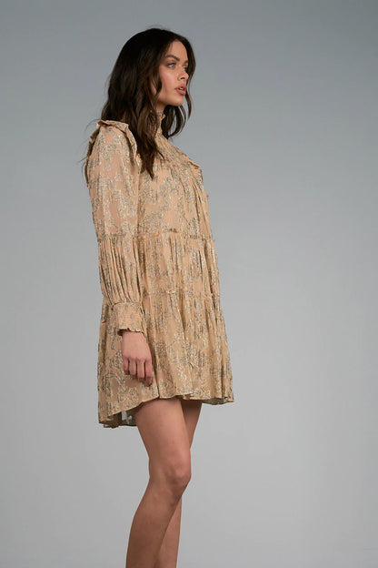 Champagne Mock Neck L/S Dress