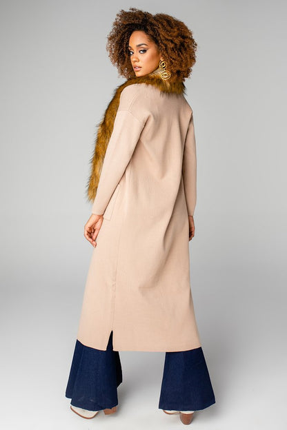 Tan Claire Cardigan w/ Detachable Fur