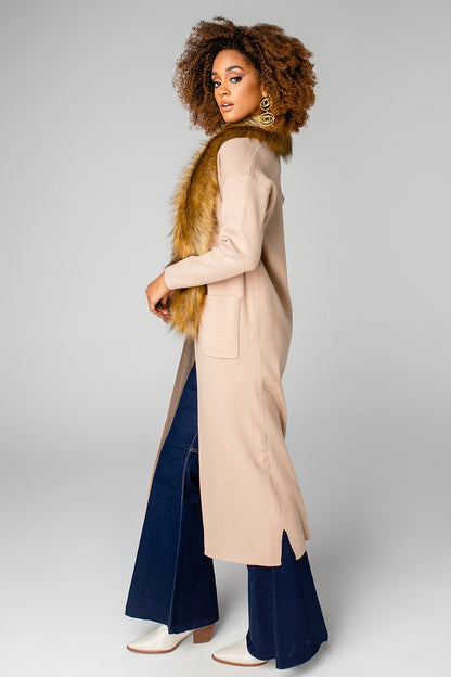 Tan Claire Cardigan w/ Detachable Fur