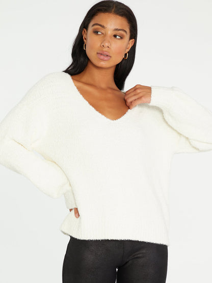 Winter White Bliss Plush Vneck Sweater