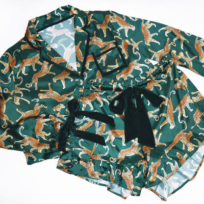 Leopard Satin Shorts Pajama Set