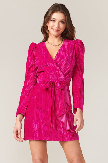 Fuchsia Aria Velvet Textured Puff Slv Dress