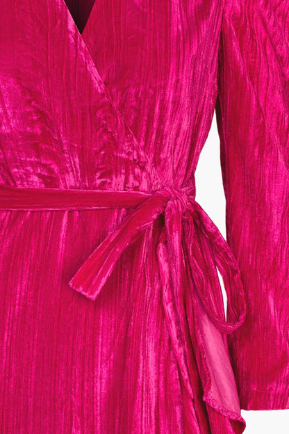 Fuchsia Aria Velvet Textured Puff Slv Dress