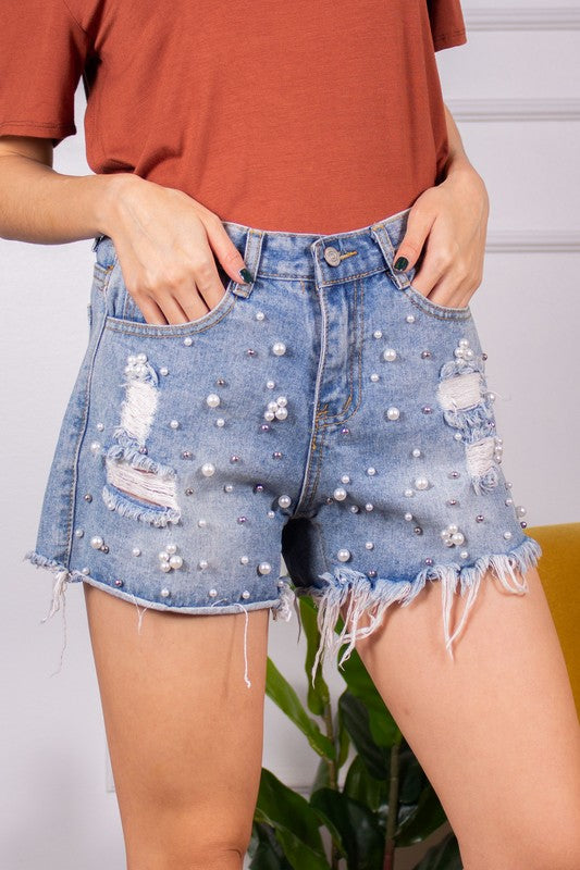 Embellished Denim Shorts