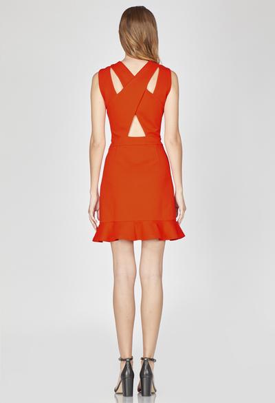 Tangerine Red Knit Cross Over Dress