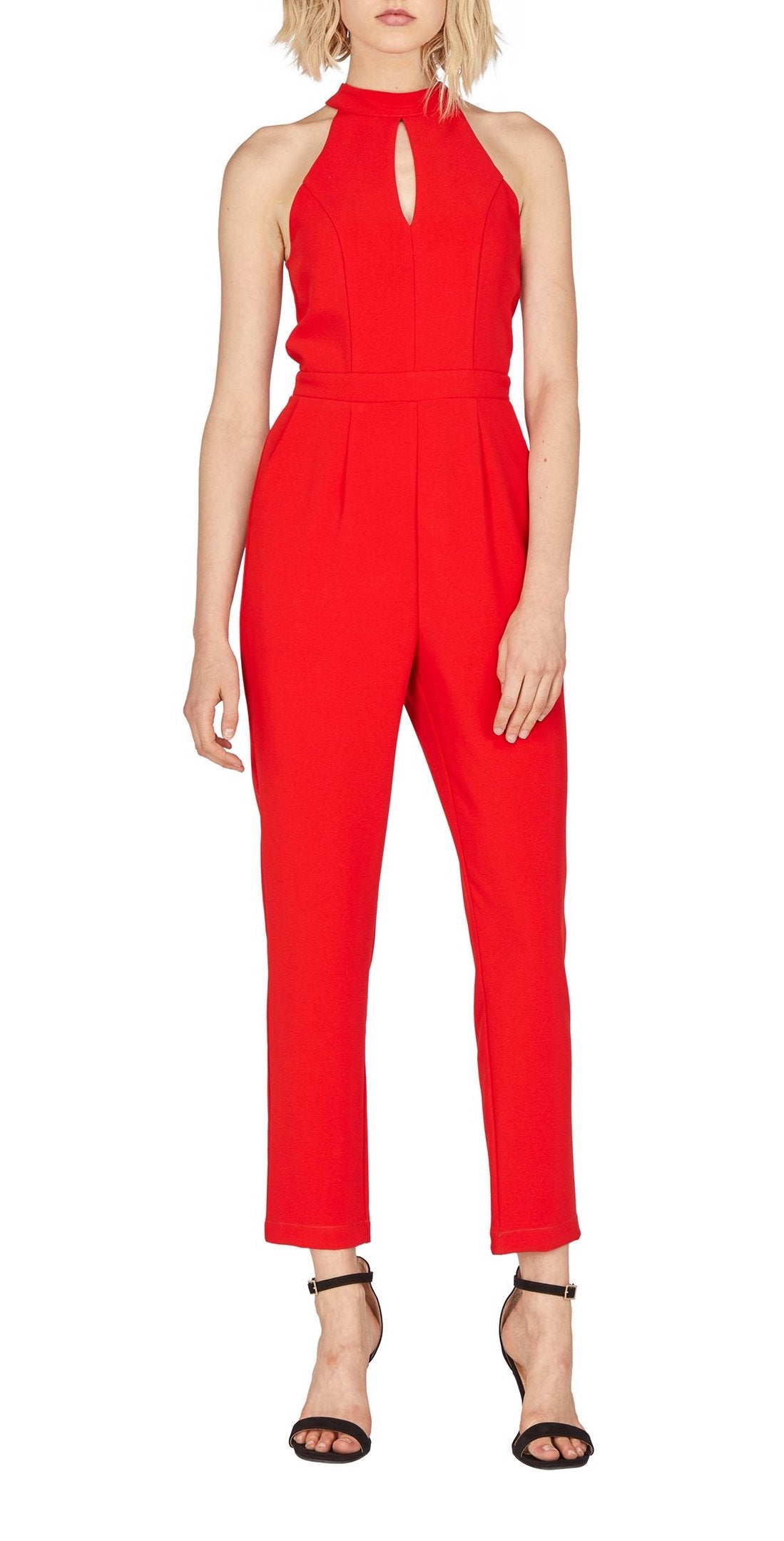 Red Woven Scallop Jumpsuit