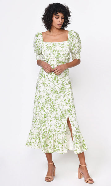 Lime Green Toile Triana Midi Dress  Lucy Rose