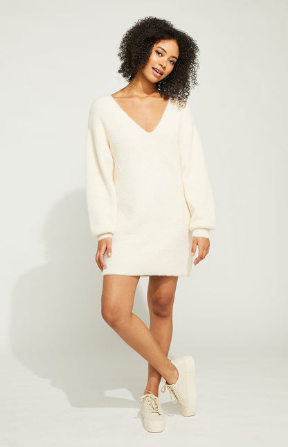 Cream Vneck Monroe Sweater Dress