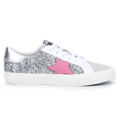 Silver Glitter/Hot Pink Star Sneaker