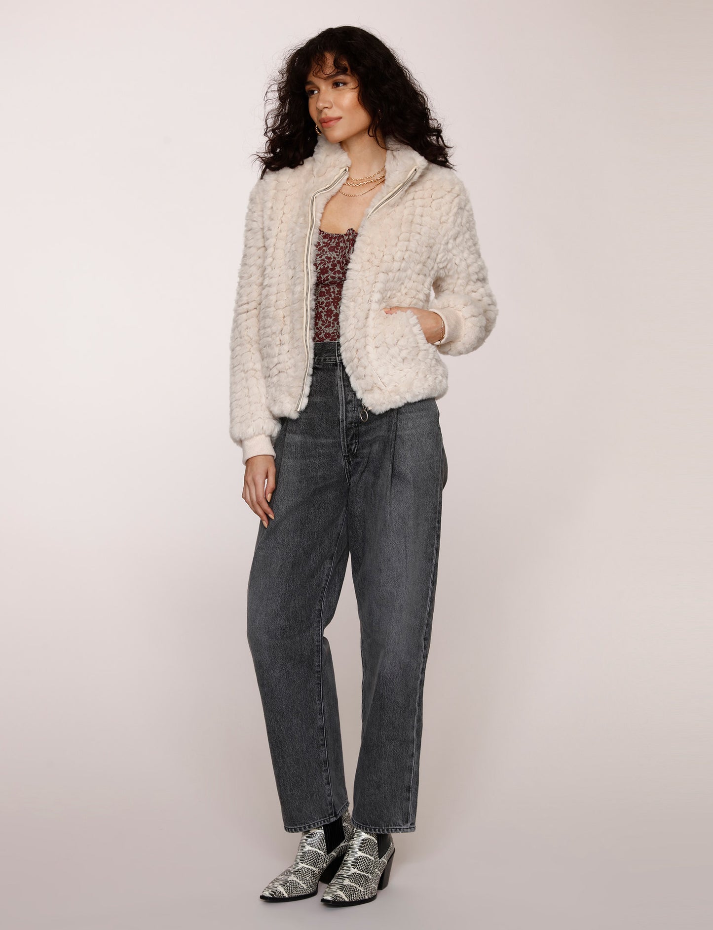 Bone Relaxed Faux Fur Cary Jacket