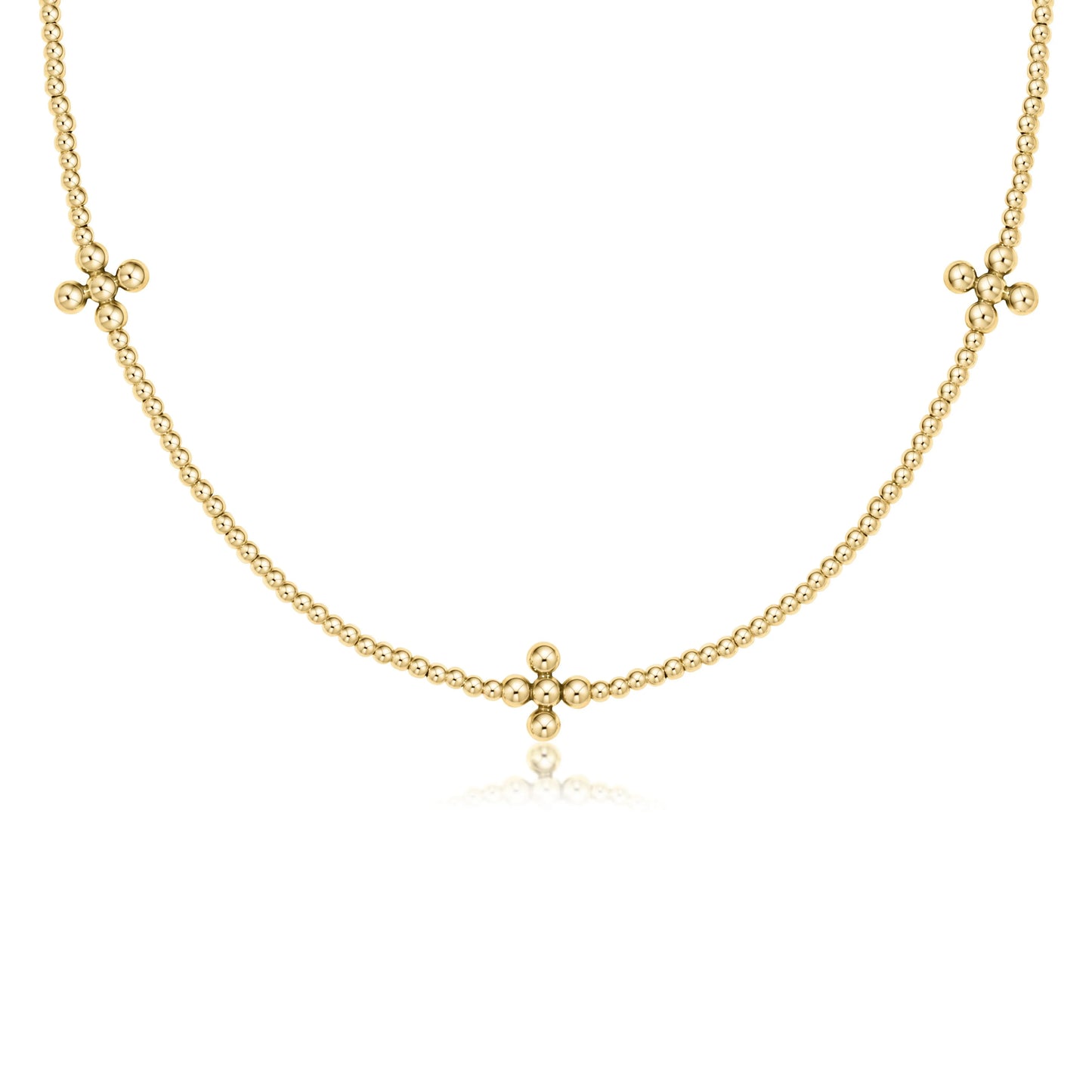 15" Choker Signature Cross Gold 2mm Bead Necklace