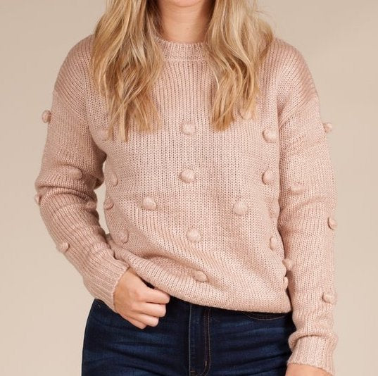 Rose Sweater with Pom Poms