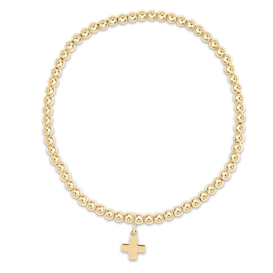 Classic Gold Signature Cross Charm 3mm Bead Bracelet