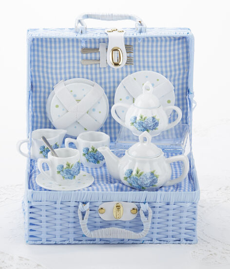 Basket w/ Hydrangea Porcelain Tea Set