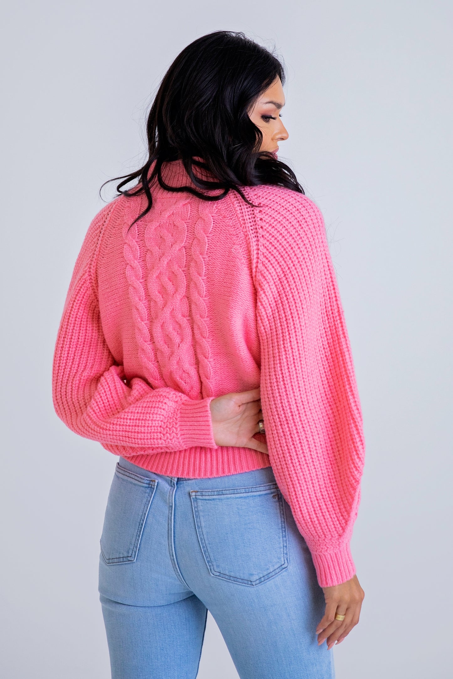 Pink Cable Mock Sweater