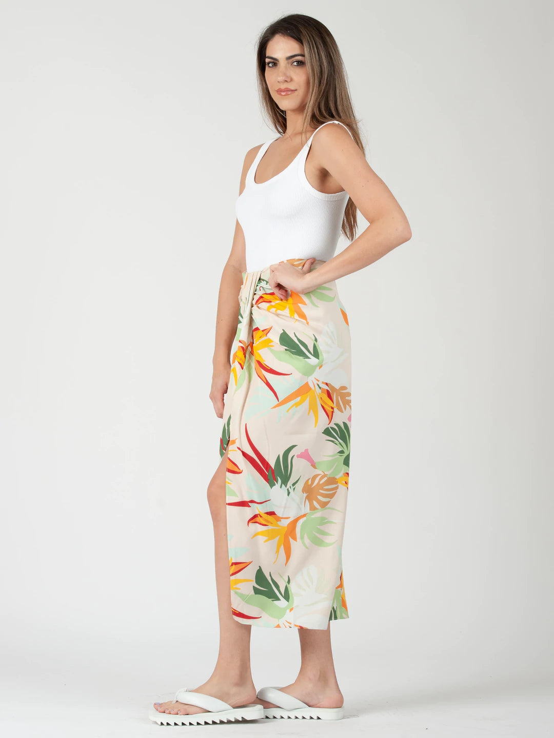 White Tropical Sarong Wrap Skirt
