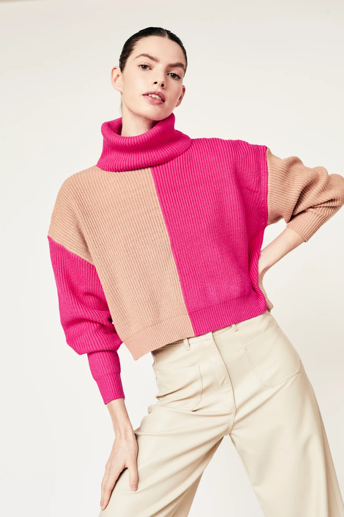 Latte/Fuchsia Colorblock Leone Sweater