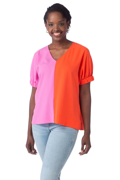 Bright Orchid/Red Vneck Nora Top