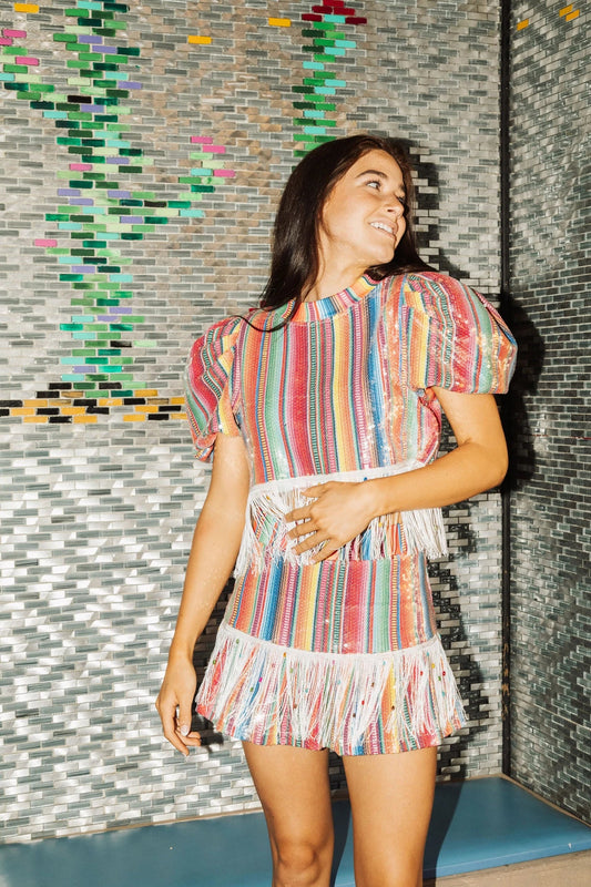 Rainbow Blanket Fringe Skirt