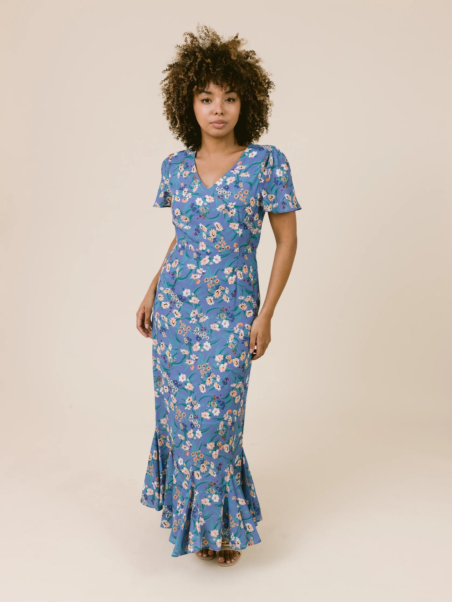 French Blue Floral Barrett Dress