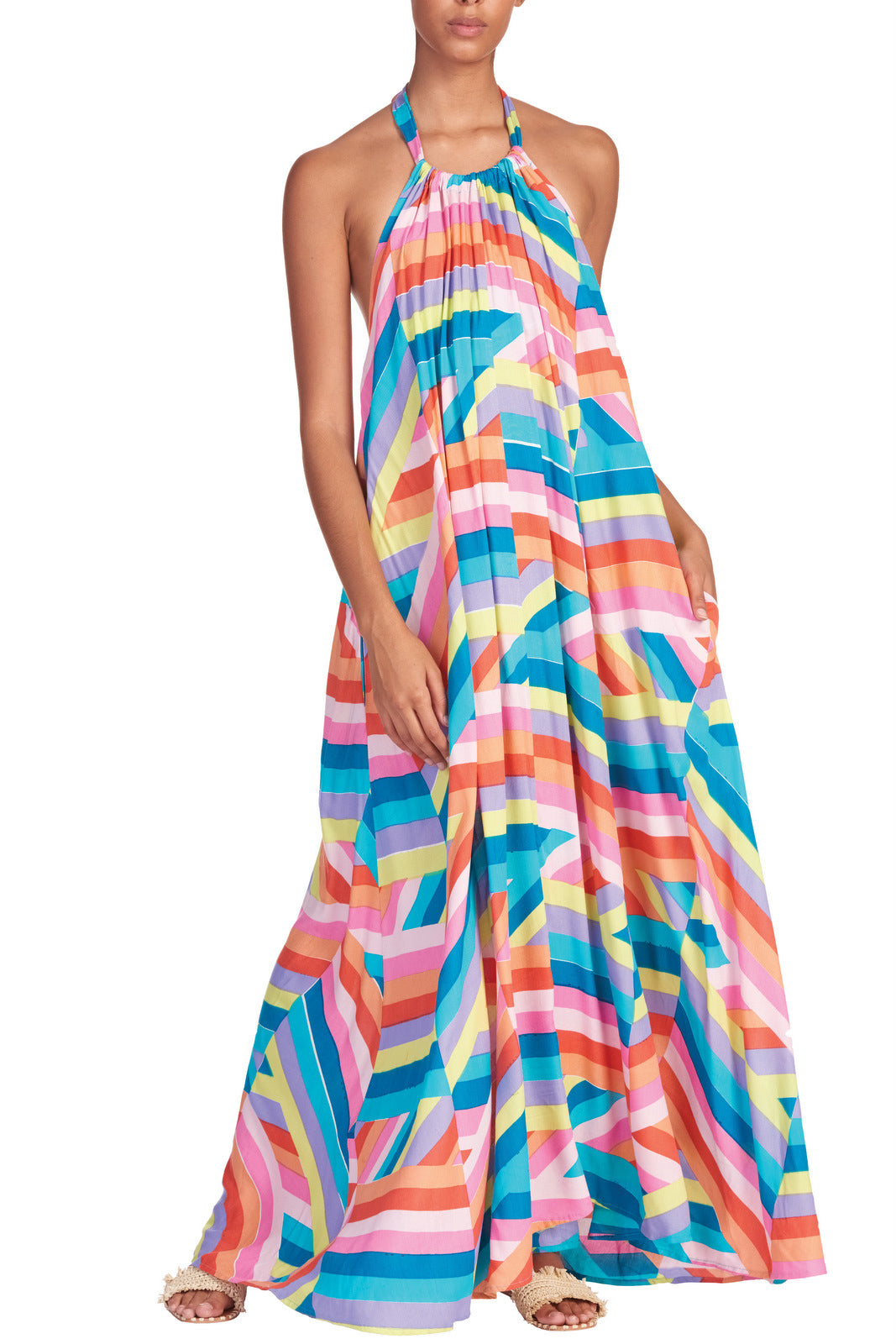 Multi Stripe Halter Maxi Dress