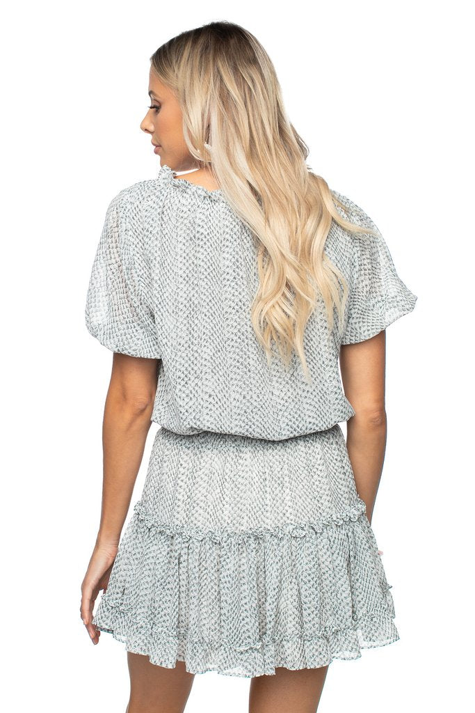 Grey Scale Elastic Waist Mini Dress