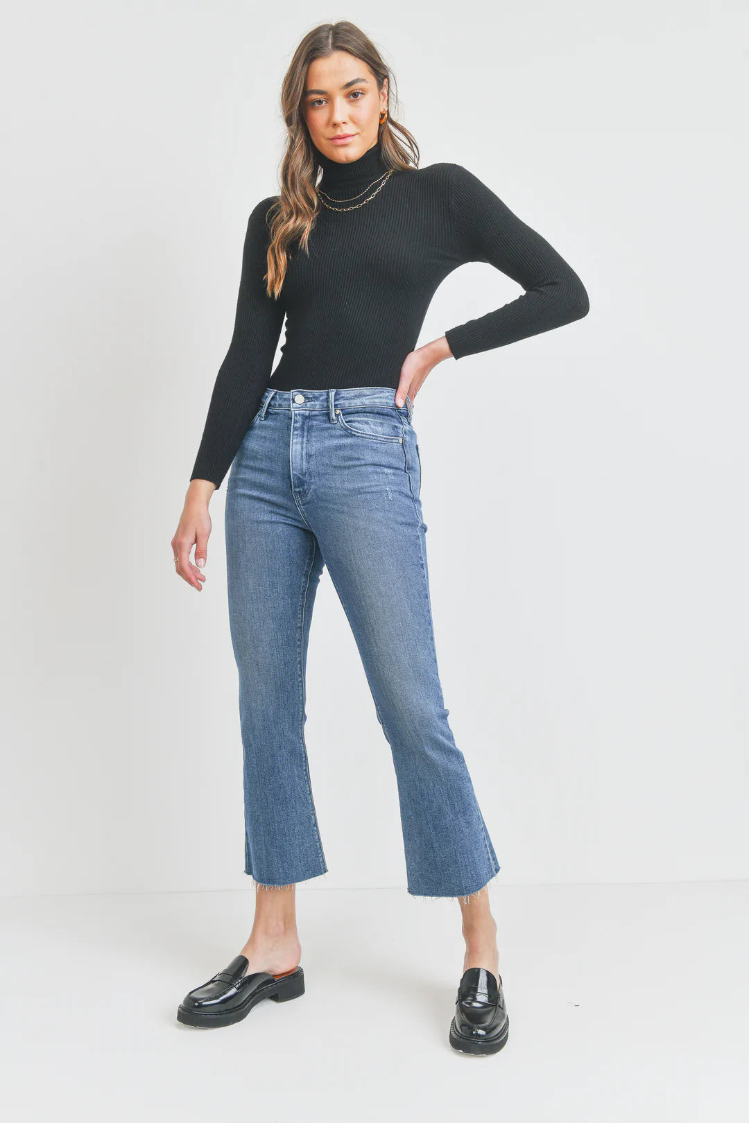 Medium Denim HR Tonal Crop Flare