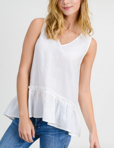 Washed White Linen S/L Top