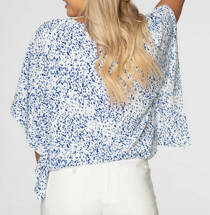 Blue/White Spotted Tie Neck Top