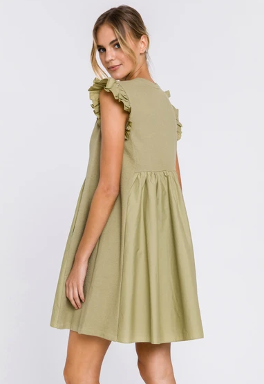 Olive Knit & Poplin Dress