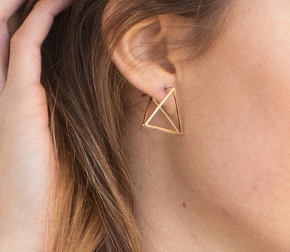 Gold 3D Triangle Earring