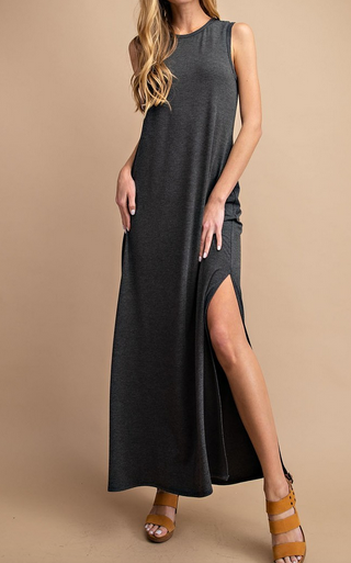 Charcoal S/L Jersey Maxi Dress