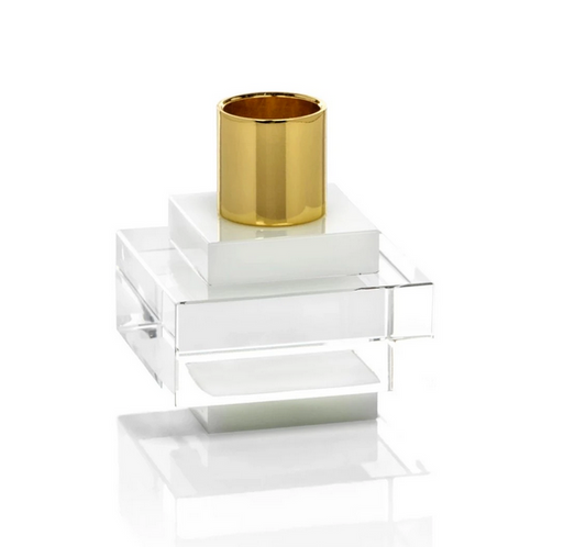 Crystal Square Candle Holder-White/White