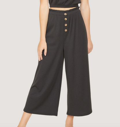 Black Ribbed Cropped Flare