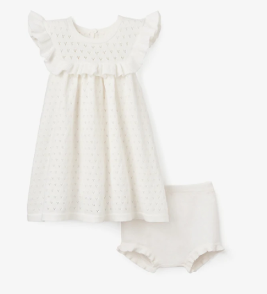 White Pointelle Flutter Dress