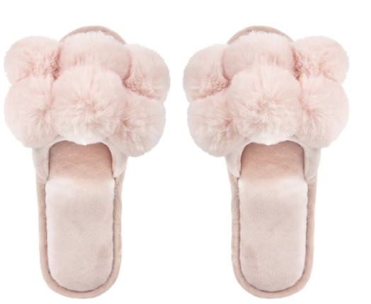 Blush Luxe Pompom Plush Slippers