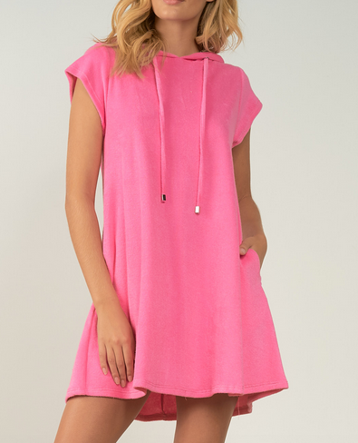 Pink Terrycloth Cap Slv Hooded Dress