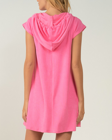Pink Terrycloth Cap Slv Hooded Dress