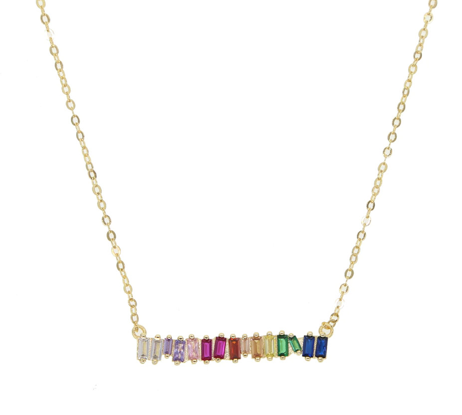 Rainbow Baguette Bar Necklace