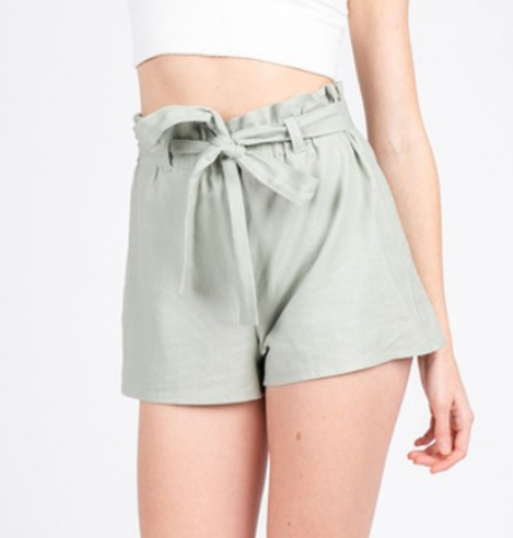 Sage Belted Linen Shorts