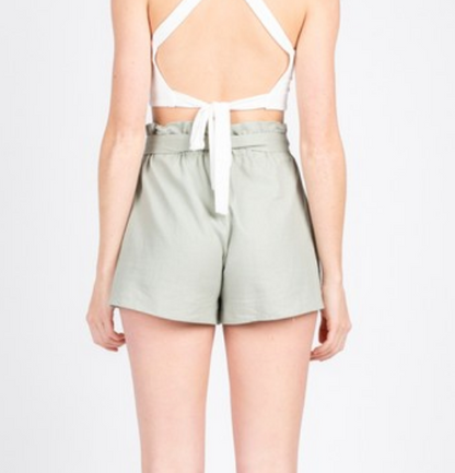 Sage Belted Linen Shorts