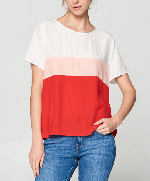 Red Colorblock Woven Top